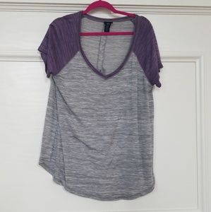 LOWEST Purple and Gray Loose Deep V Tee